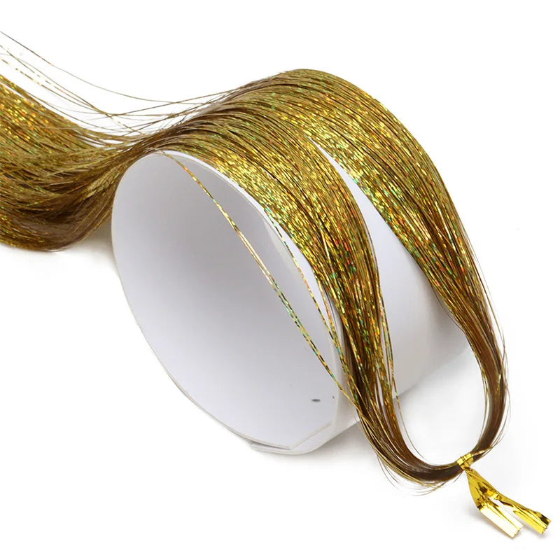 Synthetic Sparkling Shiny Tinsel Hair Extensions Colorful Holographic Hair Tinsel Glitter Fairy Hair