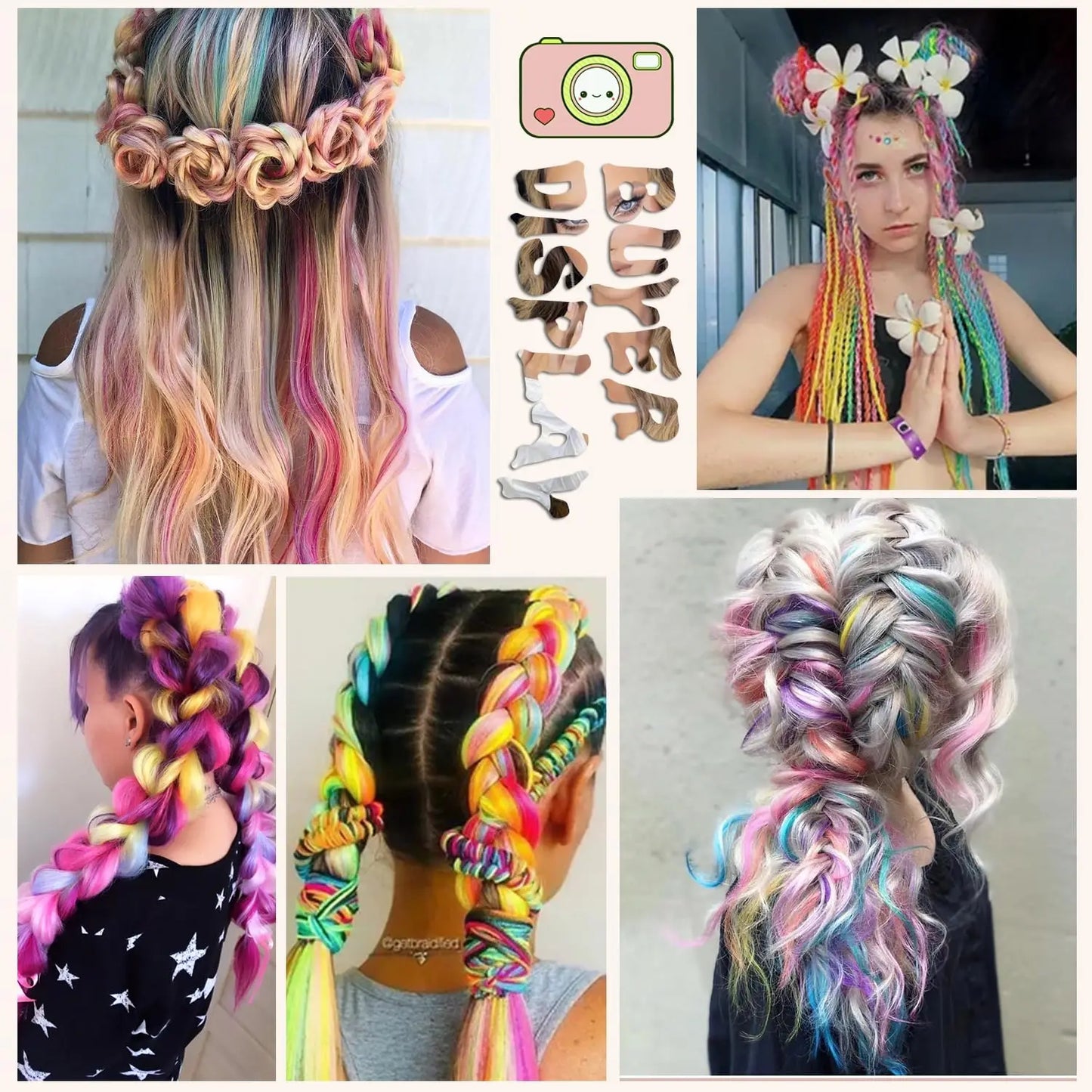 Jumbo Braiding Hair Rainbow Colors Extensions Fiber Mix Four Silky Colorful Twist Hair Extensions  Colored Synthetic Braids