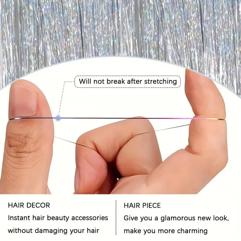 Synthetic Sparkling Shiny Tinsel Hair Extensions Colorful Holographic Hair Tinsel Glitter Fairy Hair