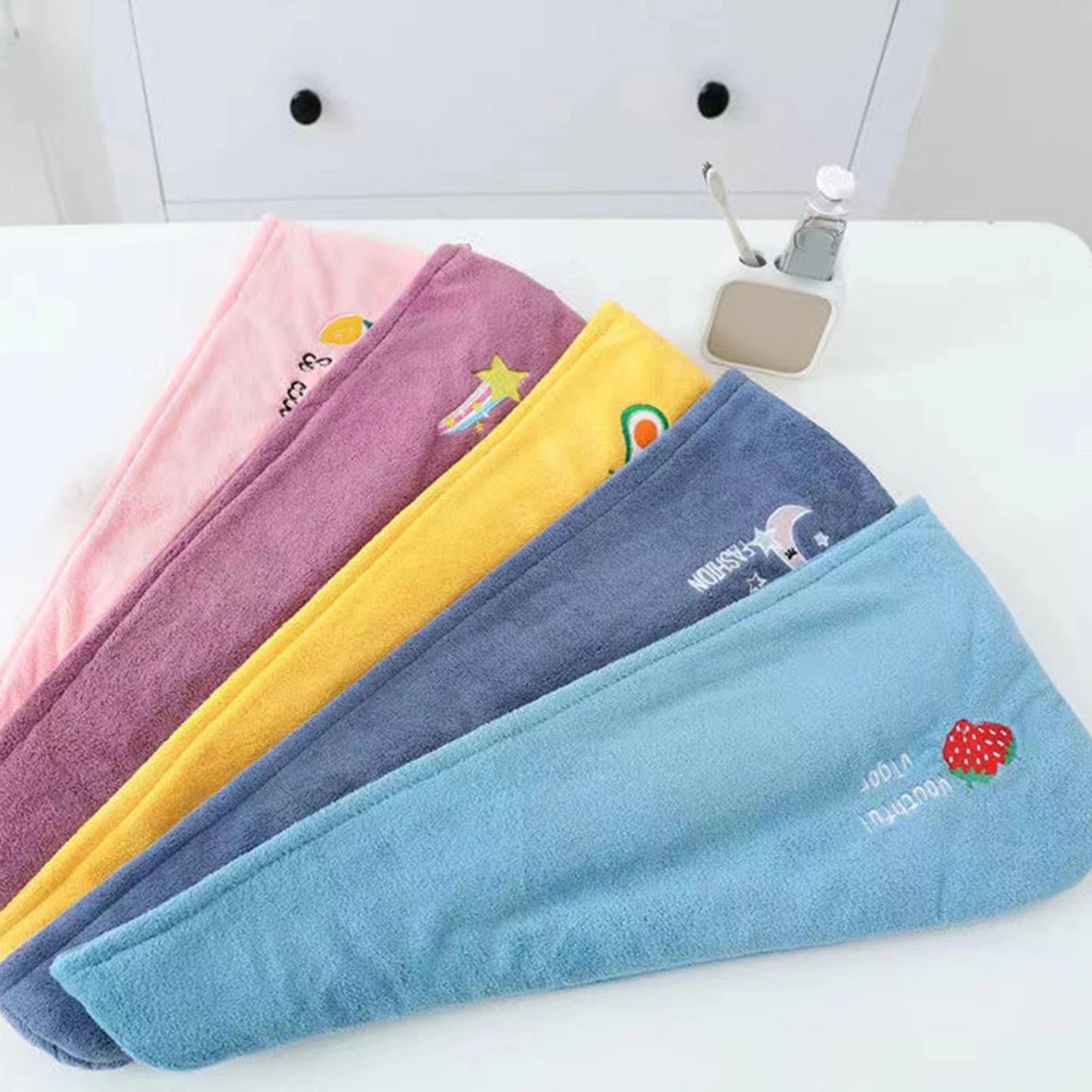Coral Fleece Hair Towel With Cartoon Embroidery Super Absorbent Thick Soft Bath Cap For Women Men Shower Hair Drying