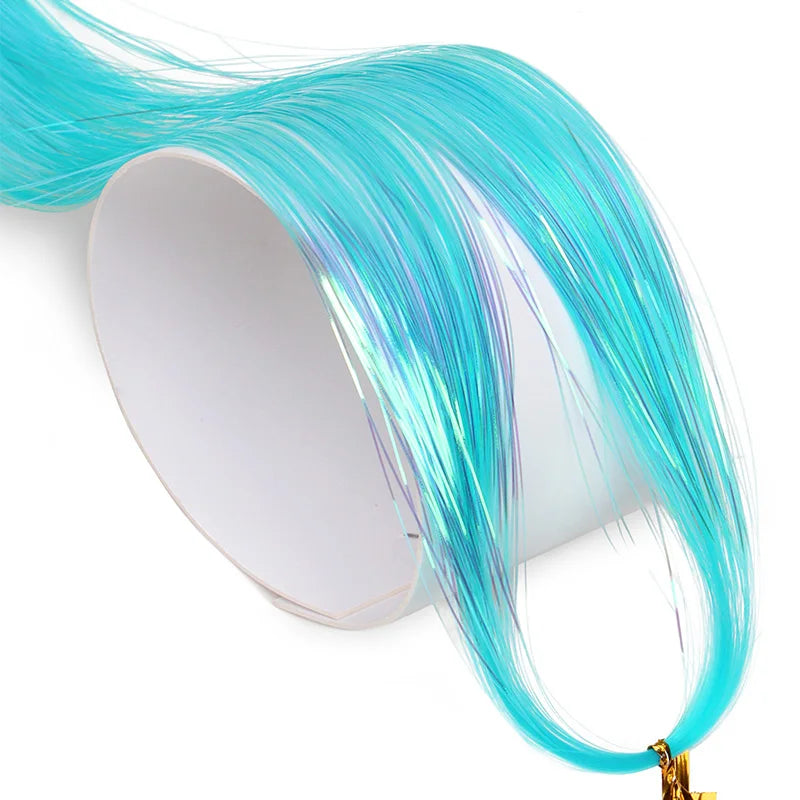 Synthetic Sparkling Shiny Tinsel Hair Extensions Colorful Holographic Hair Tinsel Glitter Fairy Hair