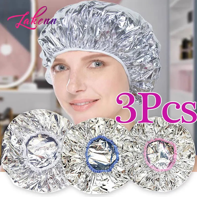 Multiple Use Hair Moisture Shower Cap Deep Conditioning Cap Aluminum Foil Hair Dye Cap Heating Cap Hair Treament Cap 3Pcs