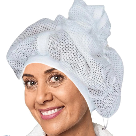 Net Plopping Cap for Drying Curly Hair with Drawstring Large Shower Cap Adjustable Net Plopping Bonnet Mesh Hat Bath Accessories