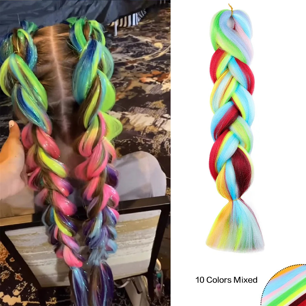 Jumbo Braiding Hair Rainbow Colors Extensions Fiber Mix Four Silky Colorful Twist Hair Extensions  Colored Synthetic Braids