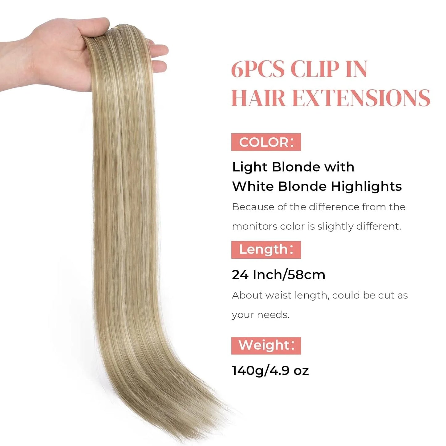 Synthetic 24Inch 16 Clips in Hair Extensions Long Straight Hairstyle Blonde Black Hairpieces Heat Resistant False Hair Daily Use