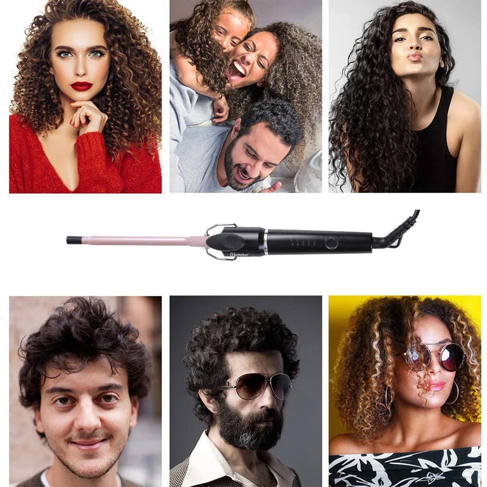 Hatteker 9mm Professional Hair Curler Ceramic Barrel Iron Smart Auto-Off Women's Wet/Dry Constant Temperature Protection Tool