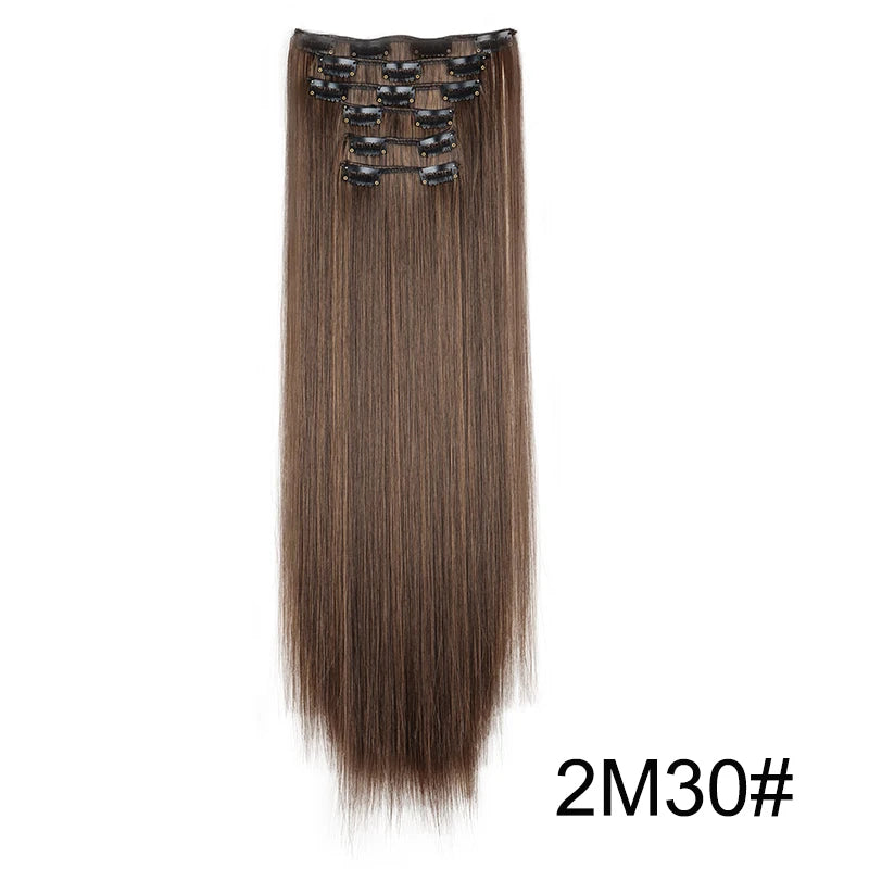 Synthetic 24Inch 16 Clips in Hair Extensions Long Straight Hairstyle Blonde Black Hairpieces Heat Resistant False Hair Daily Use