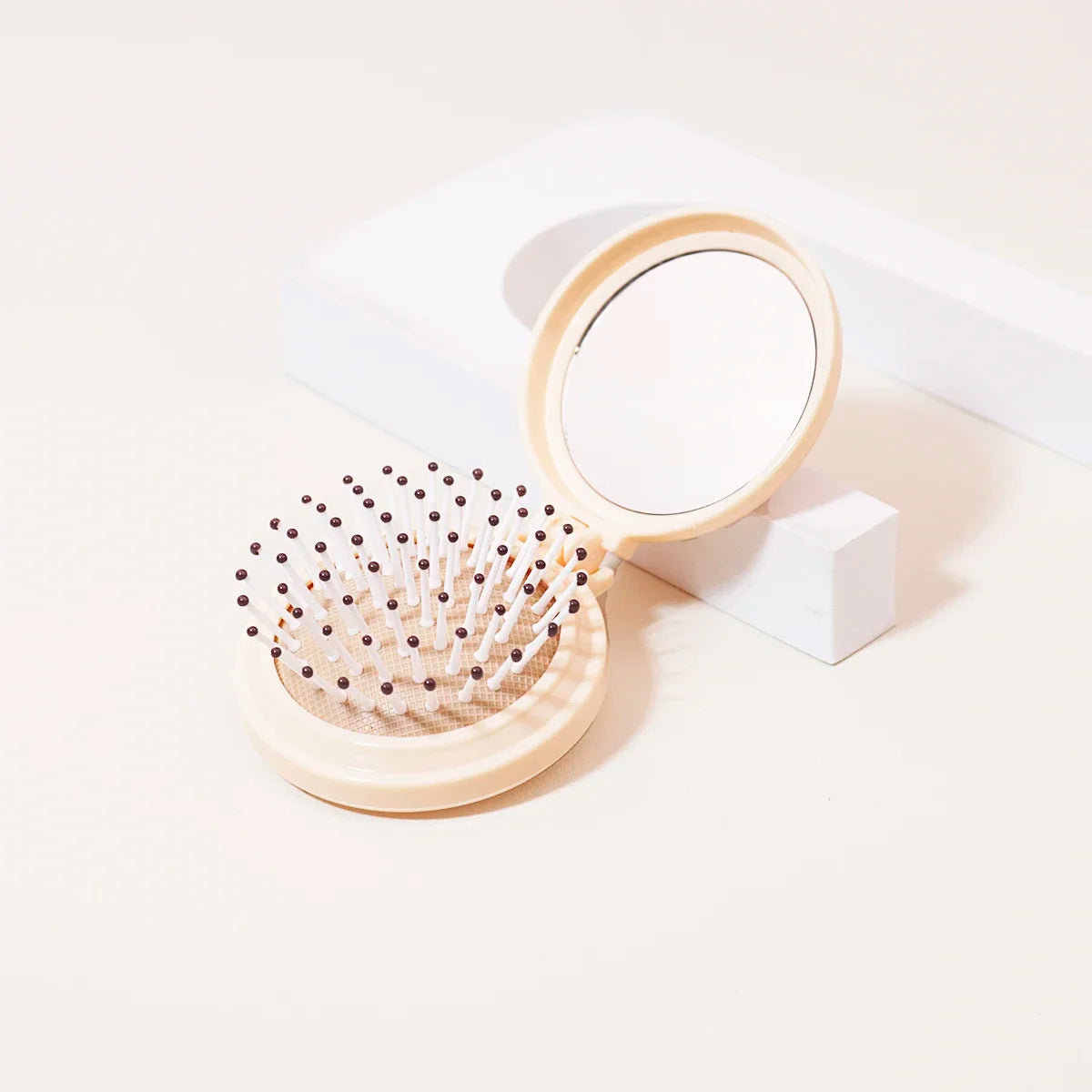 1pc Mini folding head massager mirror anti-static styling accessories portable travel hair brush comb Special for real hair wigs