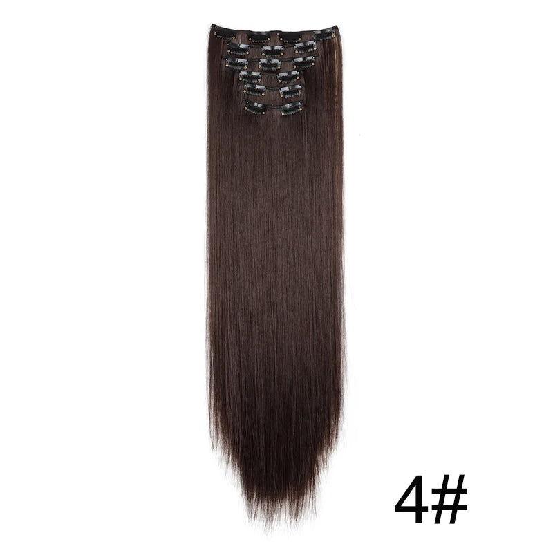 Synthetic 24Inch 16 Clips in Hair Extensions Long Straight Hairstyle Blonde Black Hairpieces Heat Resistant False Hair Daily Use