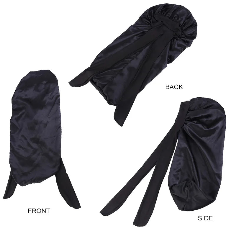 Women Bonnet Satin Sleeping Hat Long Tail Braid Hair Night Sleep Cap Head Cover Bonnets Shower Caps for Sauna Bathing Bonnet