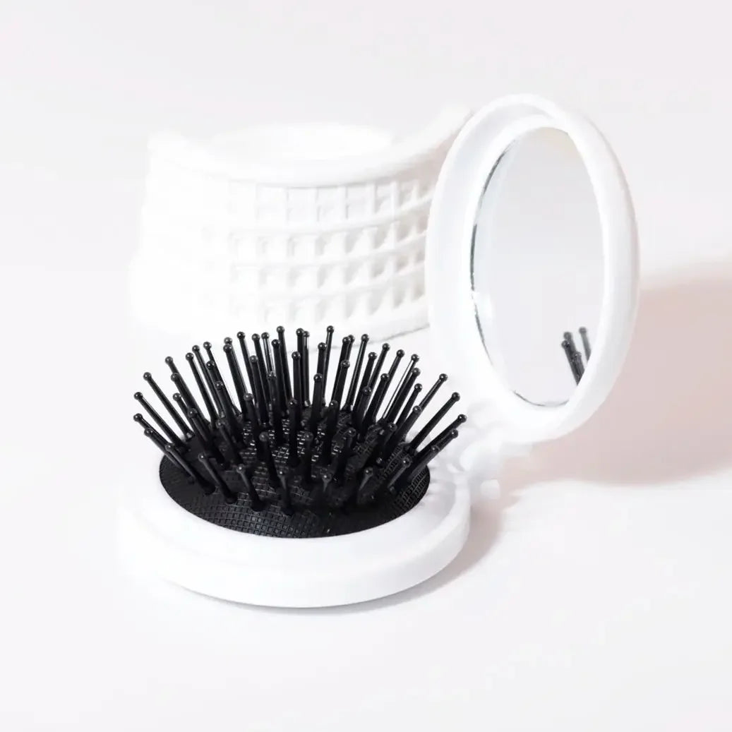 1pc Mini folding head massager mirror anti-static styling accessories portable travel hair brush comb Special for real hair wigs