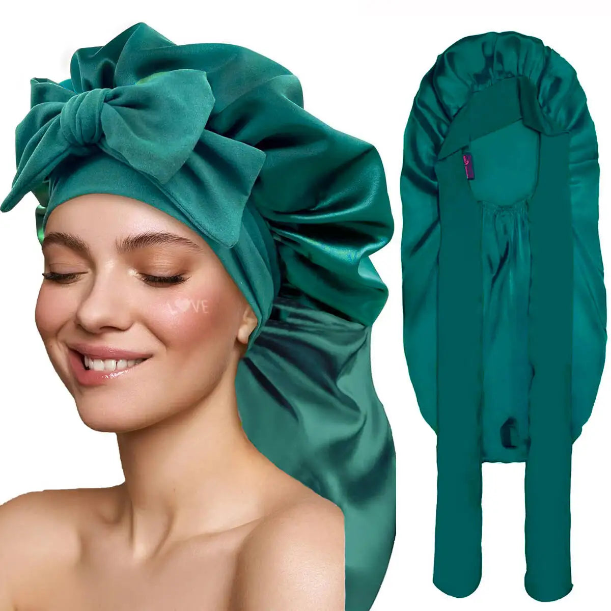 Women Bonnet Satin Sleeping Hat Long Tail Braid Hair Night Sleep Cap Head Cover Bonnets Shower Caps for Sauna Bathing Bonnet