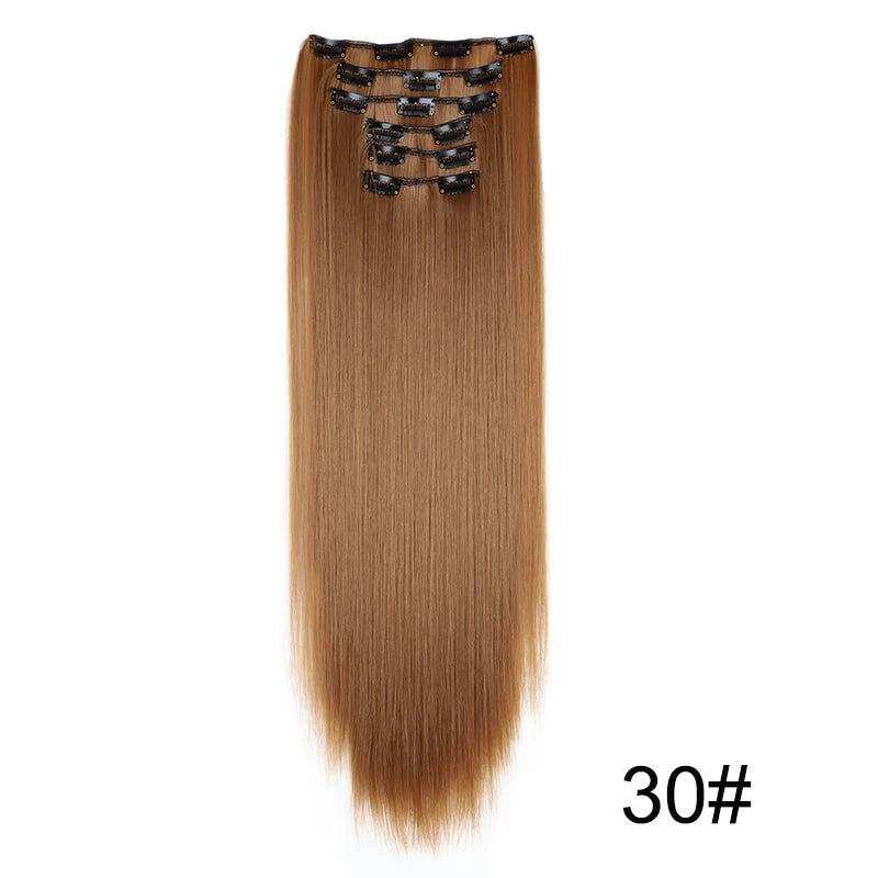Synthetic 24Inch 16 Clips in Hair Extensions Long Straight Hairstyle Blonde Black Hairpieces Heat Resistant False Hair Daily Use