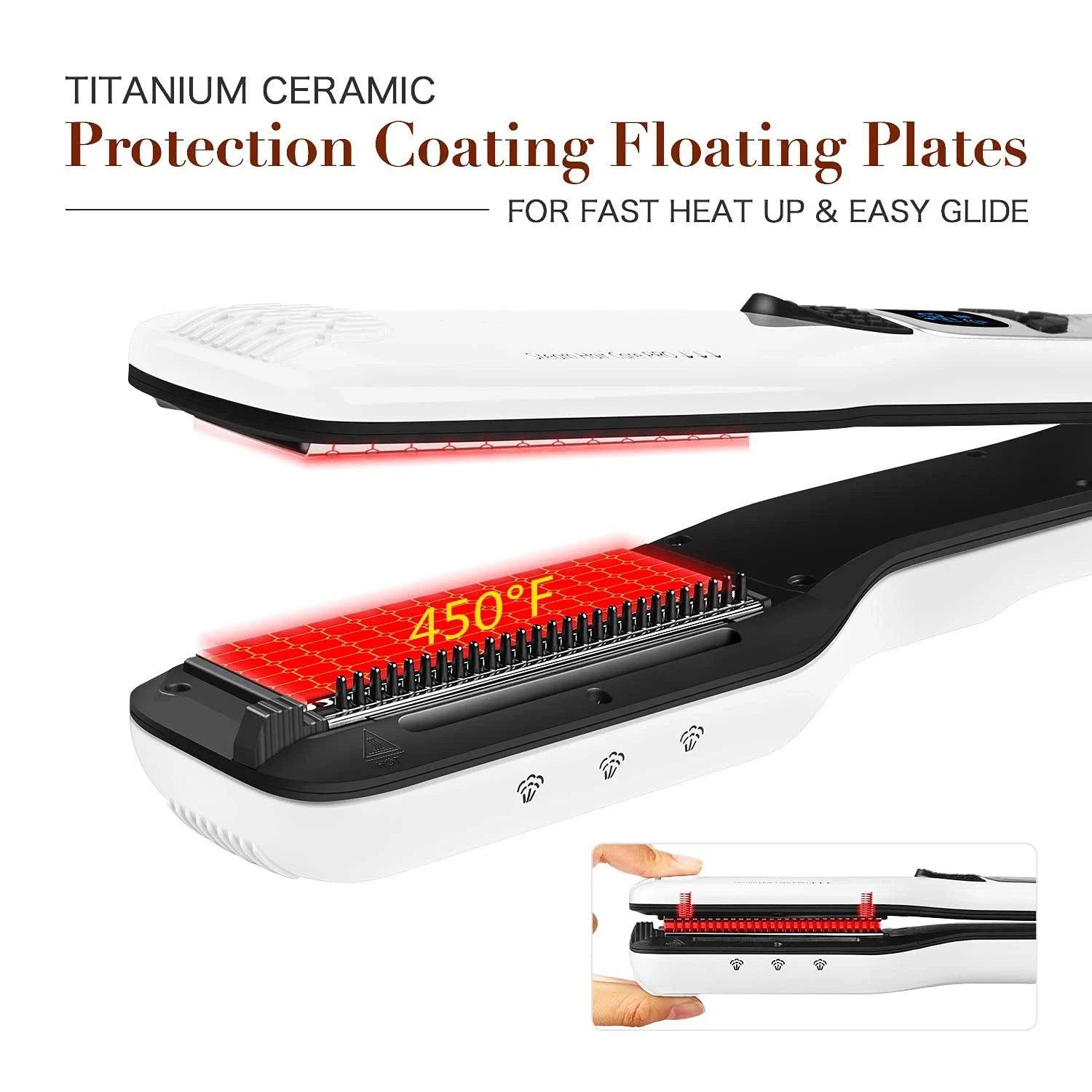 Professional Steam Hair Straightener Brush Anti-scald Negative Ion Hair Care Ceramic Wide Hair Curling Flat Plates Lcd Display