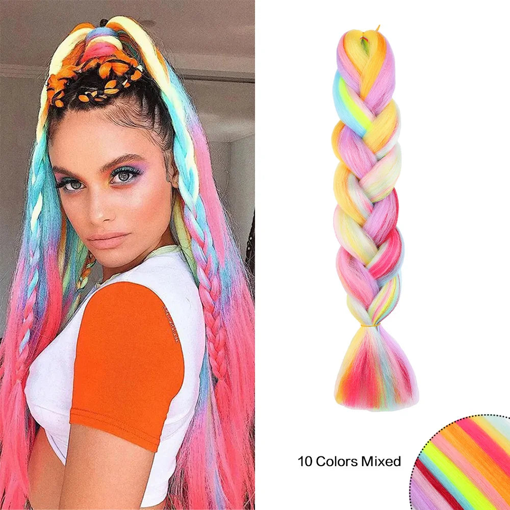 Jumbo Braiding Hair Rainbow Colors Extensions Fiber Mix Four Silky Colorful Twist Hair Extensions  Colored Synthetic Braids