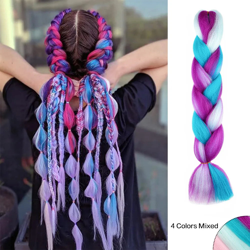 Jumbo Braiding Hair Rainbow Colors Extensions Fiber Mix Four Silky Colorful Twist Hair Extensions  Colored Synthetic Braids