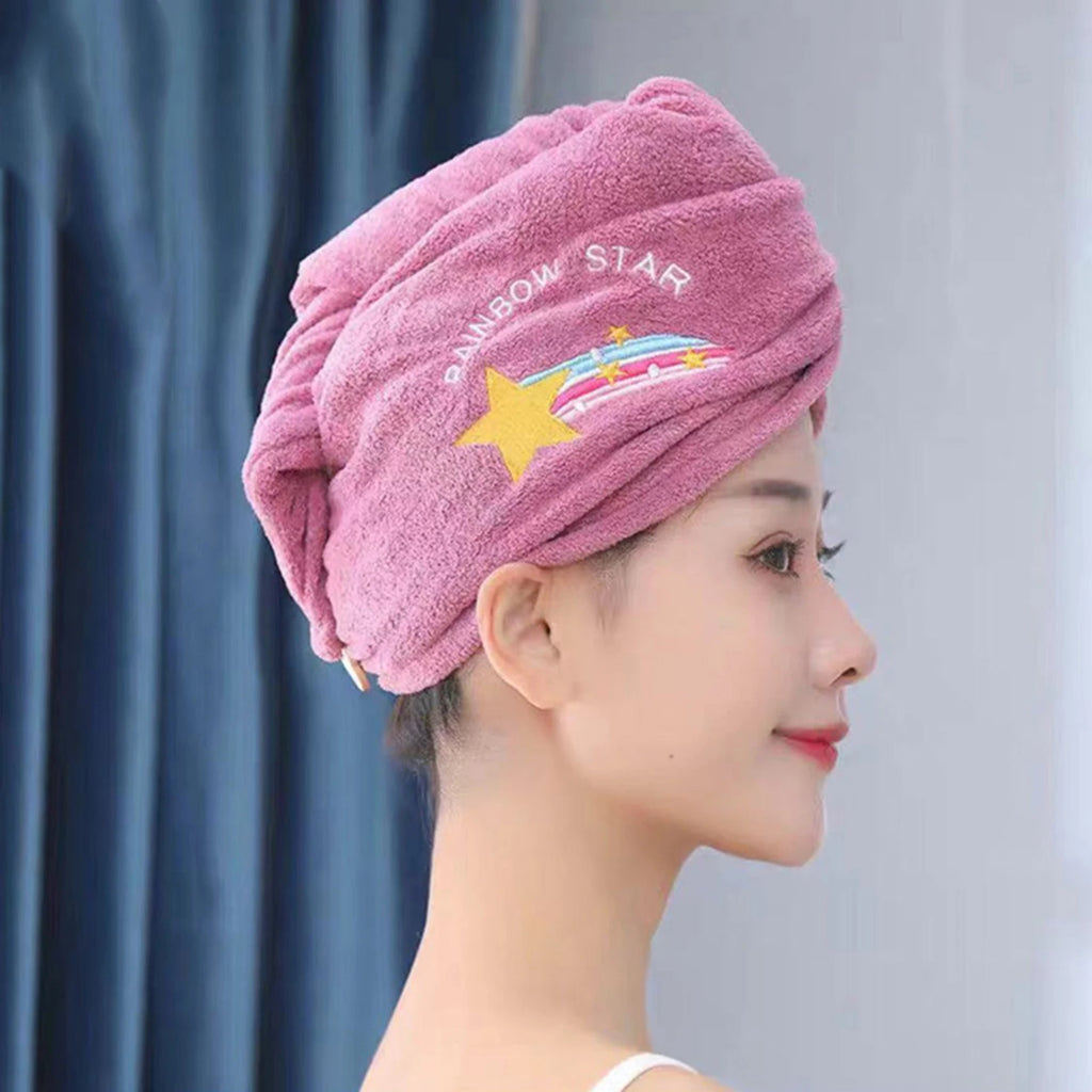 Coral Fleece Hair Towel With Cartoon Embroidery Super Absorbent Thick Soft Bath Cap For Women Men Shower Hair Drying