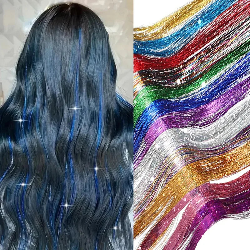 Synthetic Sparkling Shiny Tinsel Hair Extensions Colorful Holographic Hair Tinsel Glitter Fairy Hair