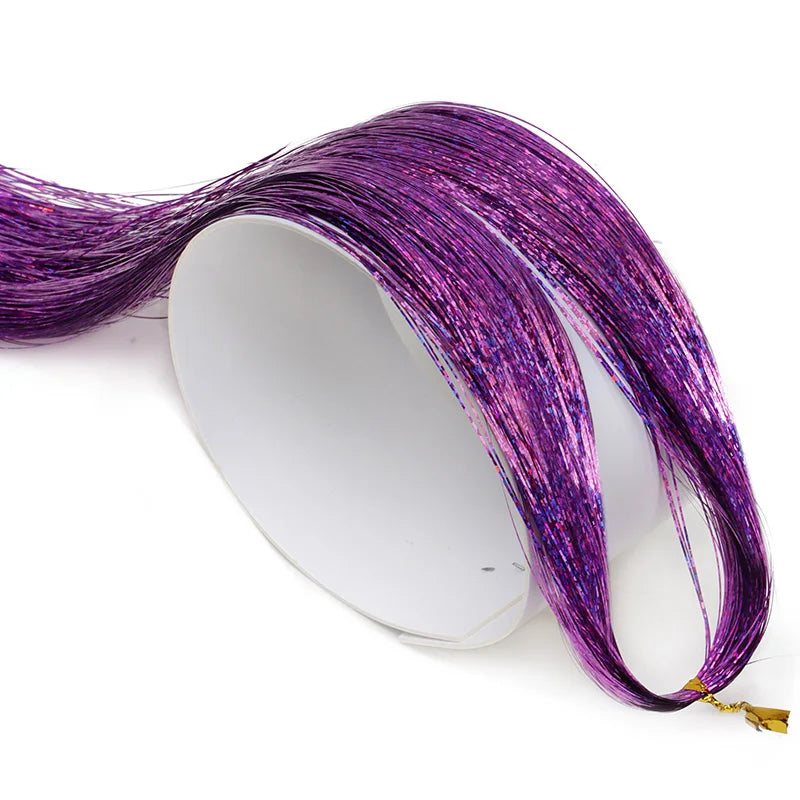Synthetic Sparkling Shiny Tinsel Hair Extensions Colorful Holographic Hair Tinsel Glitter Fairy Hair