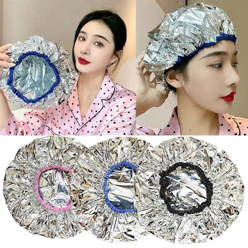 Multiple Use Hair Moisture Shower Cap Deep Conditioning Cap Aluminum Foil Hair Dye Cap Heating Cap Hair Treament Cap 3Pcs
