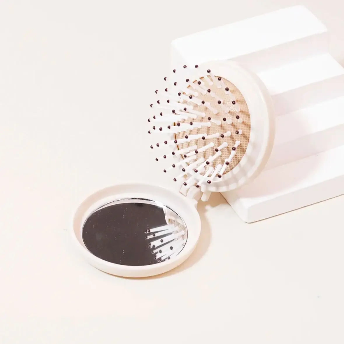 1pc Mini folding head massager mirror anti-static styling accessories portable travel hair brush comb Special for real hair wigs