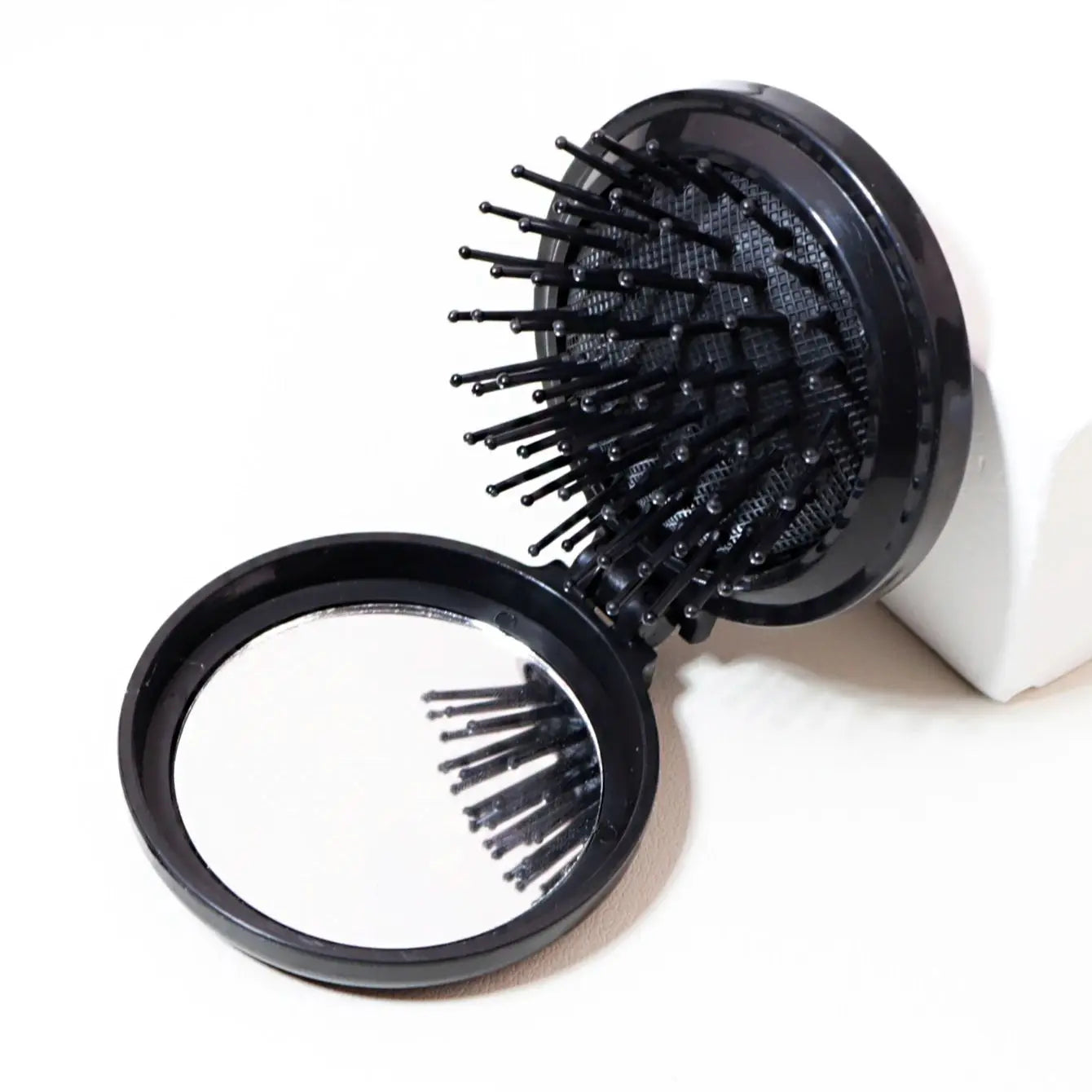 1pc Mini folding head massager mirror anti-static styling accessories portable travel hair brush comb Special for real hair wigs