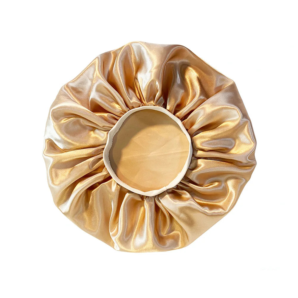 New Women Oversized Silky Hair Soft Elegant Bonnet Solid Color Satin Bonnet Sleeping Night Cap Elastic Shower Bath Hats