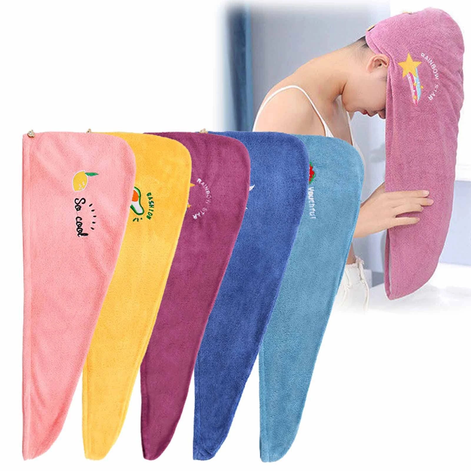 Coral Fleece Hair Towel With Cartoon Embroidery Super Absorbent Thick Soft Bath Cap For Women Men Shower Hair Drying