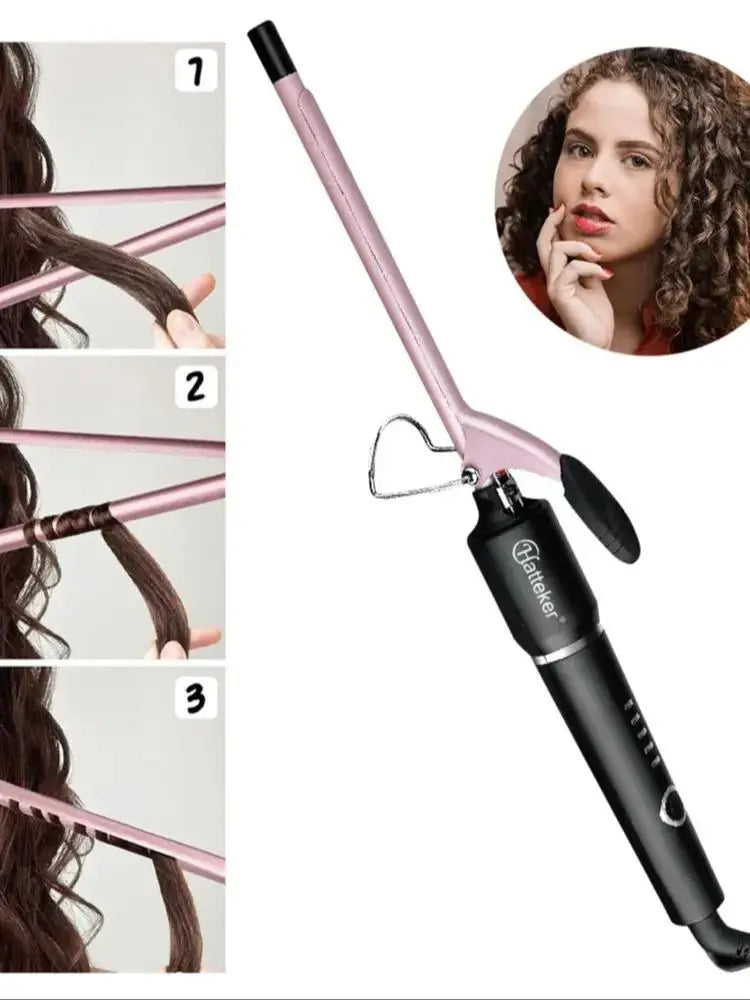 Hatteker 9mm Professional Hair Curler Ceramic Barrel Iron Smart Auto-Off Women's Wet/Dry Constant Temperature Protection Tool