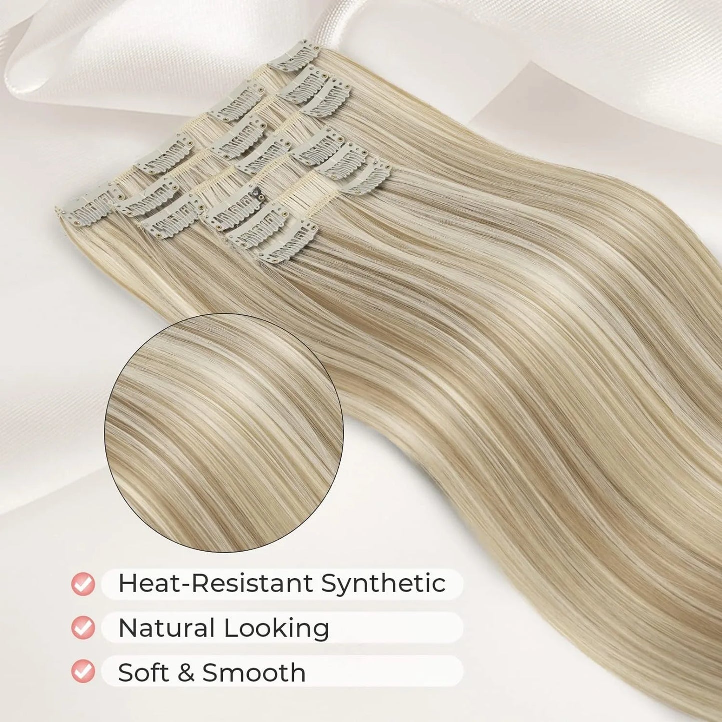 Synthetic 24Inch 16 Clips in Hair Extensions Long Straight Hairstyle Blonde Black Hairpieces Heat Resistant False Hair Daily Use