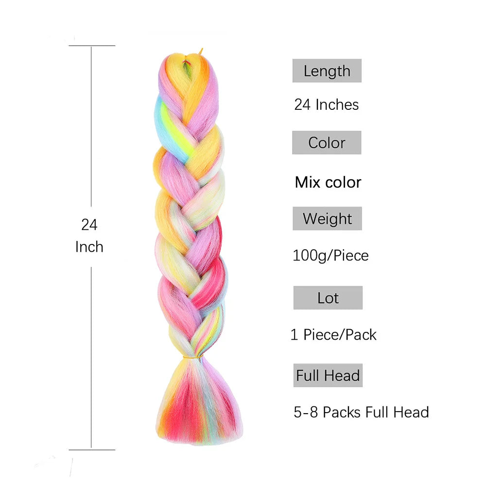 Jumbo Braiding Hair Rainbow Colors Extensions Fiber Mix Four Silky Colorful Twist Hair Extensions  Colored Synthetic Braids