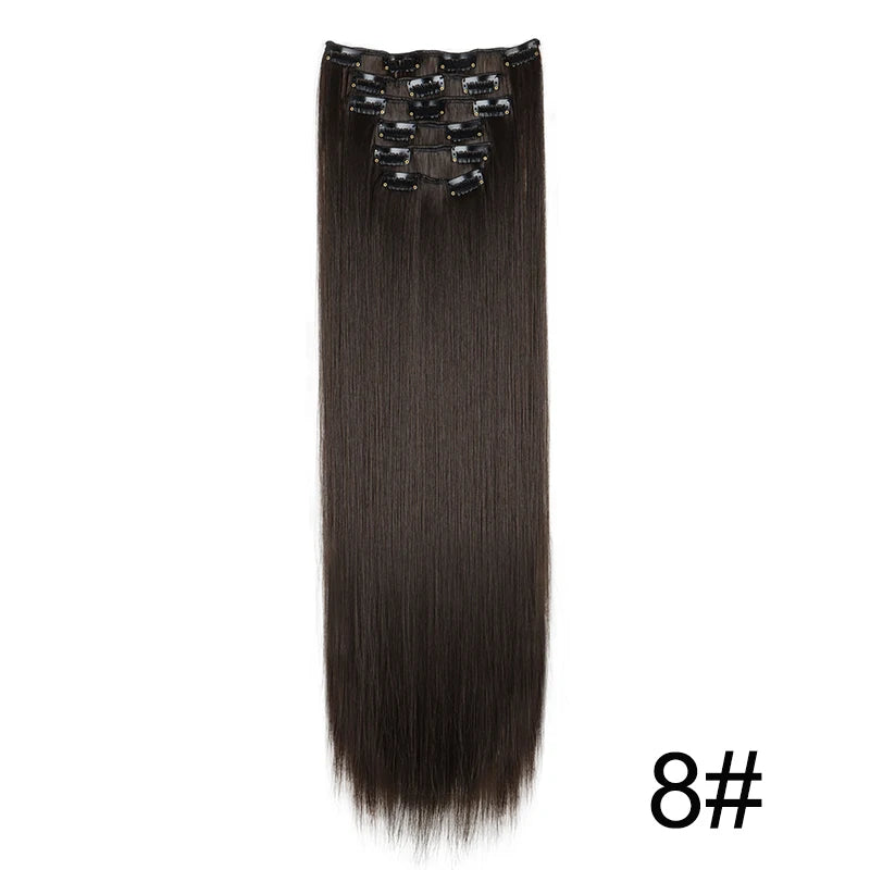 Synthetic 24Inch 16 Clips in Hair Extensions Long Straight Hairstyle Blonde Black Hairpieces Heat Resistant False Hair Daily Use