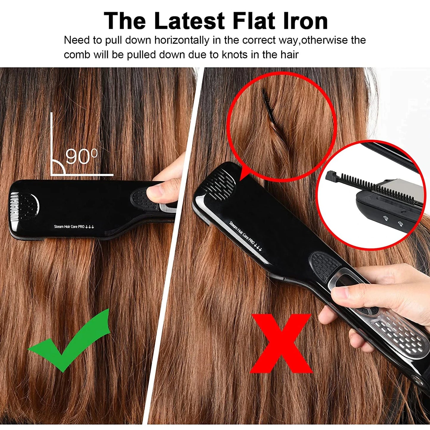 Professional Steam Hair Straightener Brush Anti-scald Negative Ion Hair Care Ceramic Wide Hair Curling Flat Plates Lcd Display