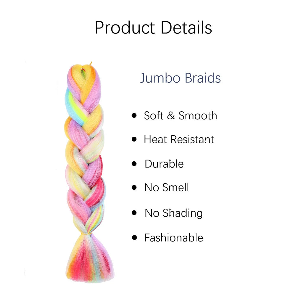 Jumbo Braiding Hair Rainbow Colors Extensions Fiber Mix Four Silky Colorful Twist Hair Extensions  Colored Synthetic Braids