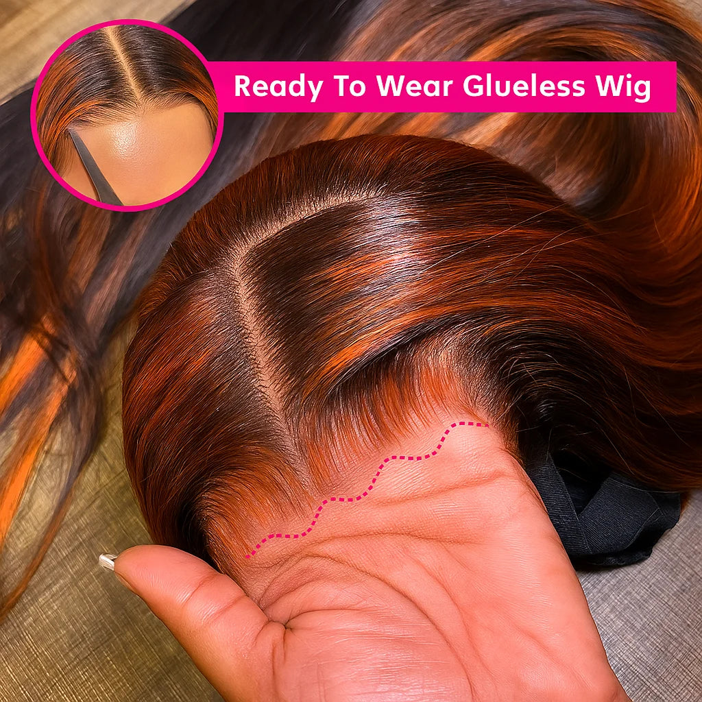 Highlight Lace Front Human Hair Wig Ginger Orange Gradient Straight Hair Glueless 5x5 Bleached Lace Wig Colored Human Hair wigs
