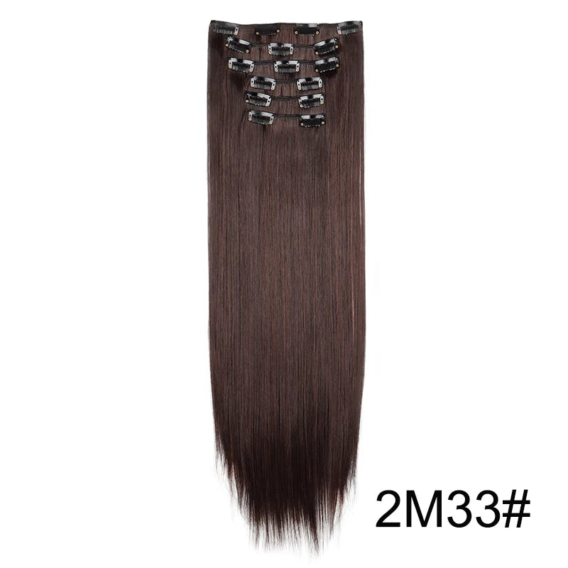 Synthetic 24Inch 16 Clips in Hair Extensions Long Straight Hairstyle Blonde Black Hairpieces Heat Resistant False Hair Daily Use