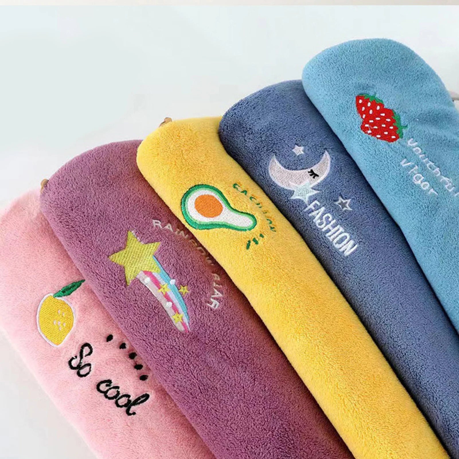 Coral Fleece Hair Towel With Cartoon Embroidery Super Absorbent Thick Soft Bath Cap For Women Men Shower Hair Drying