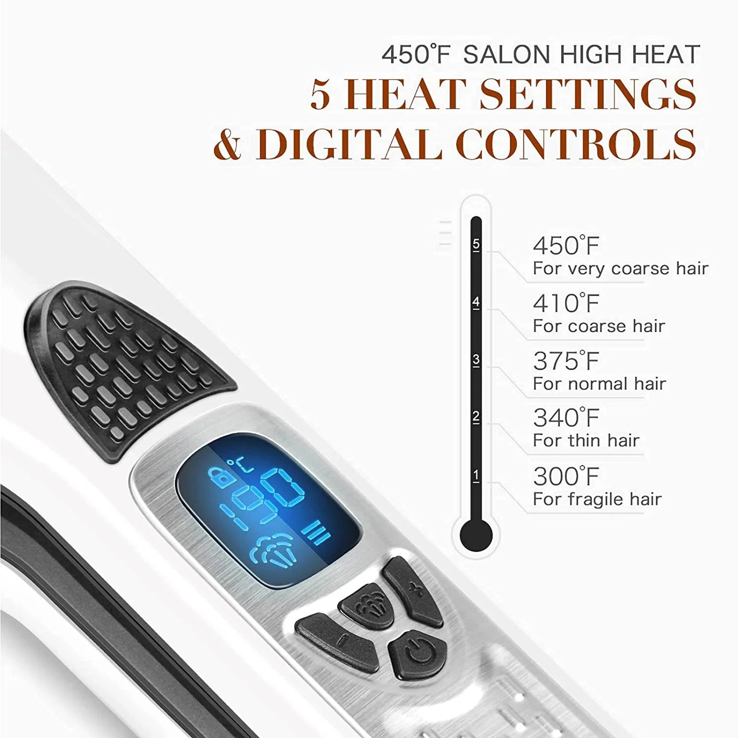 Professional Steam Hair Straightener Brush Anti-scald Negative Ion Hair Care Ceramic Wide Hair Curling Flat Plates Lcd Display