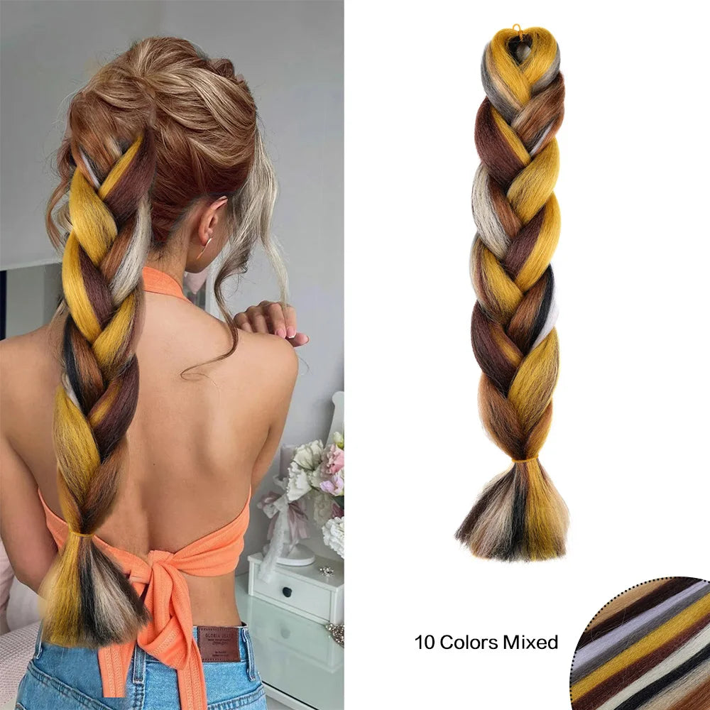 Jumbo Braiding Hair Rainbow Colors Extensions Fiber Mix Four Silky Colorful Twist Hair Extensions  Colored Synthetic Braids