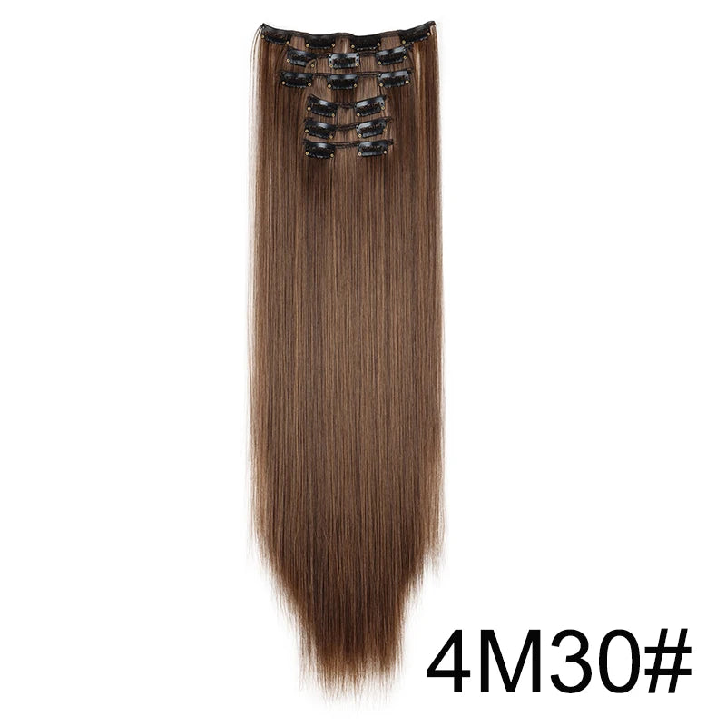 Synthetic 24Inch 16 Clips in Hair Extensions Long Straight Hairstyle Blonde Black Hairpieces Heat Resistant False Hair Daily Use