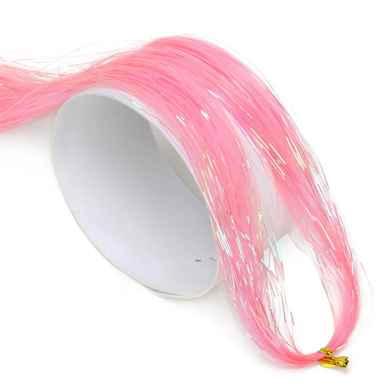 Synthetic Sparkling Shiny Tinsel Hair Extensions Colorful Holographic Hair Tinsel Glitter Fairy Hair