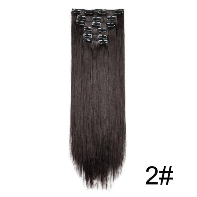 Synthetic 24Inch 16 Clips in Hair Extensions Long Straight Hairstyle Blonde Black Hairpieces Heat Resistant False Hair Daily Use